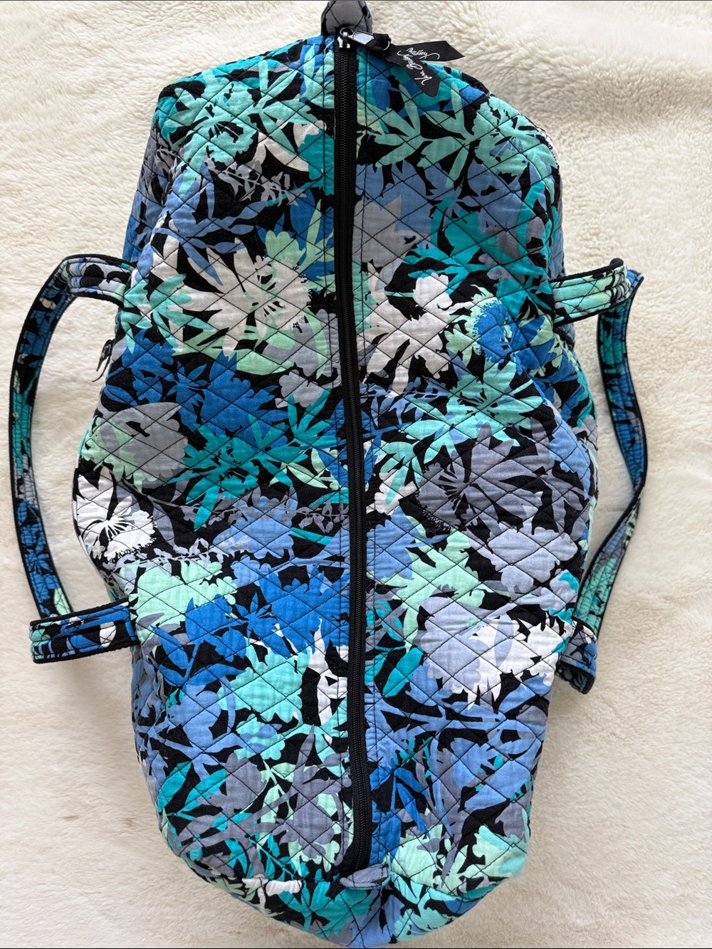 Vera Bradley Large Quilted Blue Camofloral Duffle Weekender Travel Bag - Picture 5 of 6